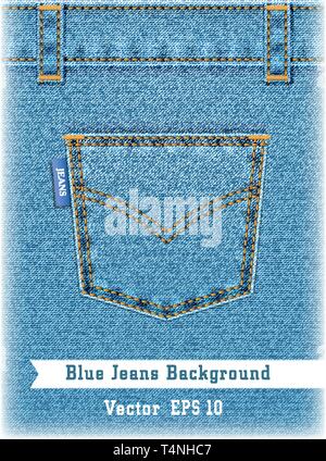 Blue Back Jeans Pocket Realistic Denim Texture Stock Illustration -  Download Image Now - Backgrounds, Blank, Blue - iStock