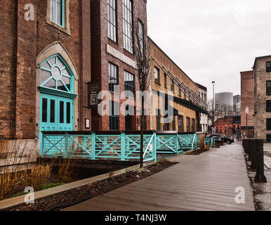 Rochester, New York, USA. April 14, 2019. View of the High Falls neighborhood in downtown Rochester, New York on a rainy afternoon Stock Photo