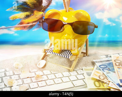 Piggy Bank looking for Vacation Stock Photo