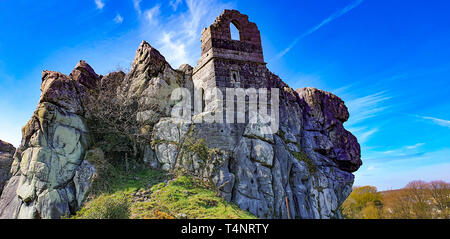 Roche Rock in Roche Cornwall, a schorl outcrop with a chapel built on it it, said to be haunted, and featured in the Omen 3 film. Stock Photo