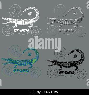 crocodile from arbitrary geometric shapes with spirals for logo or print Stock Vector