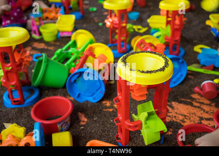 Kid colourful toys with man made safe sand from cassia tora seed Stock Photo