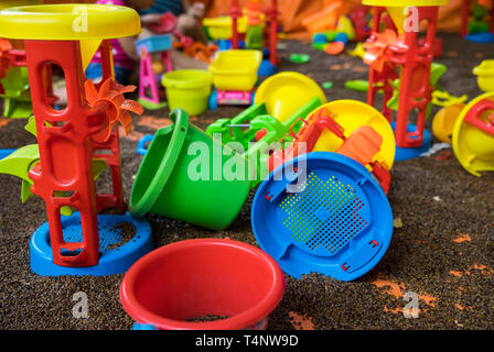Kid colourful toys with man made safe sand from cassia tora seed Stock Photo
