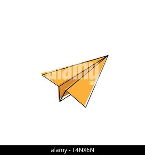 Paper airplane icon. Yellow on a white background. Vector illustration. Stock Vector