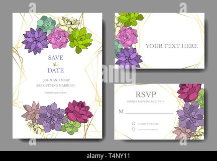 Vector Succulents floral botanical flower. Engraved ink art. Wedding background card floral decorative border. Stock Vector