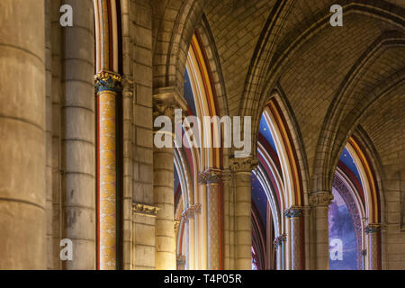 Arches and ceiling details in Cathedral Notre Dame, Paris France Stock Photo