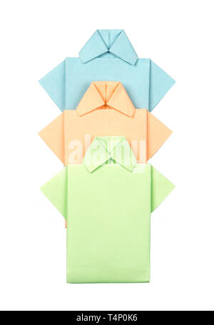 Paper folded origami style into a man's shirt on white Stock Photo