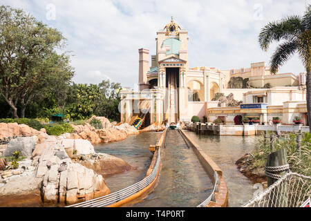 Journey to Atlantis roller coaster ride in Seaworld, Orlando. Stock Photo