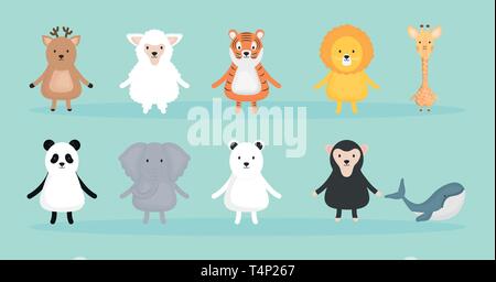 group of cute animals characters vector illustration design Stock Vector