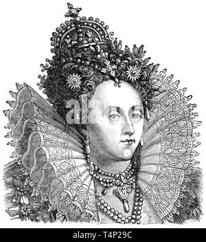 1889 engraving of Queen Elizabeth I. Stock Photo