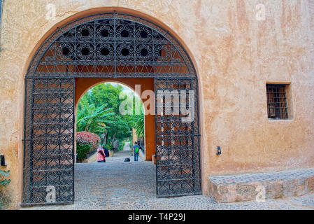 Andalusian gardens in Udayas kasbah. Kasbah of the Udayas is a small fortified complex and a symbol of the Almohad arquitecture, added to the UNESCO W Stock Photo