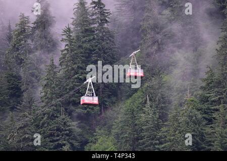 Mount Roberts tram in various pictures in Juneau Alaska Stock Photo