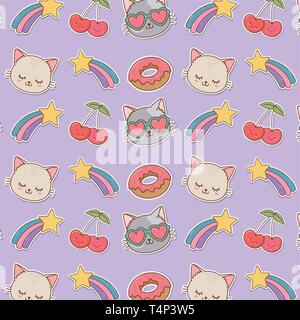 set of stickers kawaii pattern background vector illustration design Stock Vector
