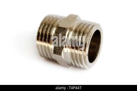 Bronze plated nipple adapter for connection of water pipes Stock Photo