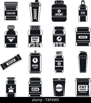 Fitness sport nutrition icons set. Simple set of fitness sport nutrition vector icons for web design on white background Stock Vector