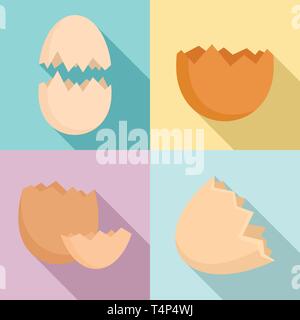 Eggshell icons set. Flat set of eggshell vector icons for web design Stock Vector