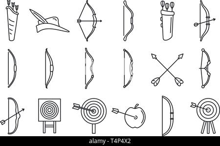 Accuracy archery icons set. Outline set of accuracy archery vector icons for web design isolated on white background Stock Vector