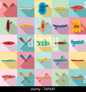 Canoeing icons set. Flat set of canoeing vector icons for web design Stock Vector