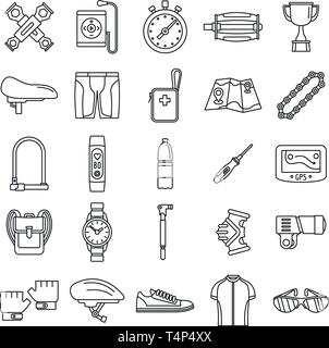 Cycling equipment kit icons set. Outline set of cycling equipment kit vector icons for web design isolated on white background Stock Vector