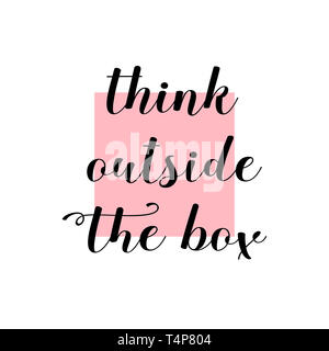 Think outside the box. Inspirational quote calligraphy with pink background. Stock Photo