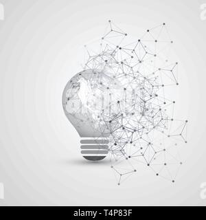 Abstract Electricity, Cloud Computing and Global Digital Network Connections Concept Design with Earth Globe Inside of a Light Bulb, Transparent Mesh Stock Vector