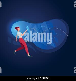 Creative woman working on technological business. Vector illustration. Stock Vector