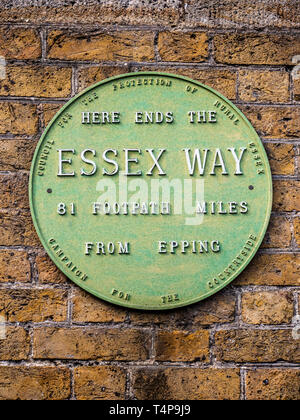 Essex Way Plaque Harwich - green plaque  on High Lighthouse Harwich, marking the end of the Essex Way, an 81 mile footpath from Epping to Harwich. Stock Photo