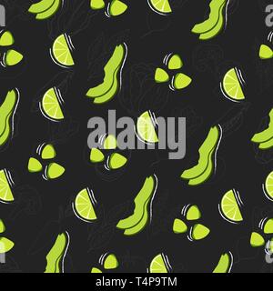 Seamless food pattern. Flat food on chalk board. Chalkboard pattern. Flat food. Vector illustration. Stock Vector