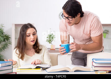 Students preparing for exam together at home Stock Photo