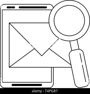 Email search and tablet in black and white Stock Vector