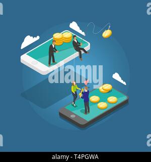 Isometric View of Hacker Stealing Money Stock Vector