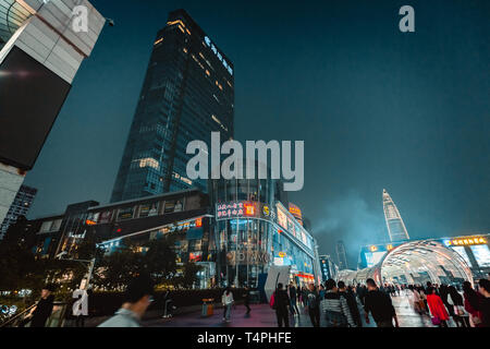 Shenzhen - Jan 31, 2019 : Shenzhen Bay Pedestrian Shopping Street at night. A famous shopping center. Stock Photo