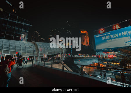 Shenzhen - Jan 31, 2019 : Shenzhen Bay Pedestrian Shopping Street at night. A famous shopping center. Stock Photo