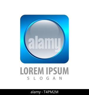 3d round blue square button concept design. Symbol graphic template element Stock Vector