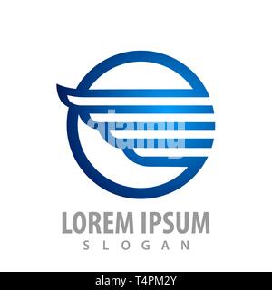 Shiny blue circle wing concept design. Symbol graphic template element Stock Vector