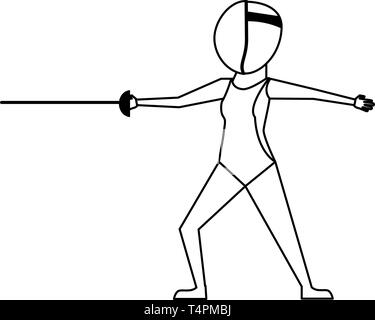 Fencing Sport Avatar Isolated In Black And White Stock Vector Image Art Alamy