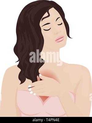 A girl having heartburn and struggling from discomfort vector illustration. Reflux diagnosys Stock Vector