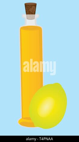 Lemon essential oil vector illustration. Aromatherapy healing, healthcare Stock Vector