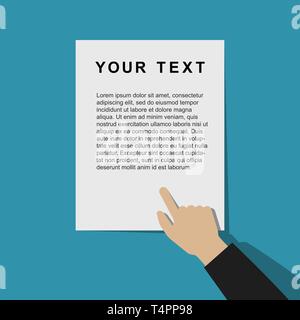 Pointing hand with template document Stock Vector