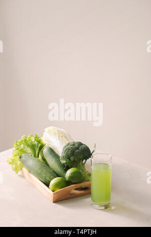 Fresh juices and ingredients on table Stock Photo - Alamy