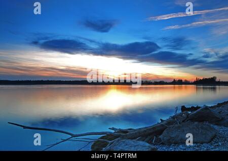 Sunset, Lechstaustufe in Mering, Bavaria, Germany, Europ0e Stock Photo