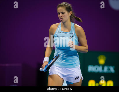 DOHA, QATAR - FEBRUARY 13 : Julia Goerges of Germany at the 2018 Qatar Total Open WTA Premier tennis tournament Stock Photo