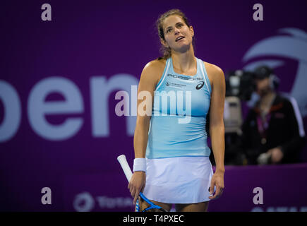 DOHA, QATAR - FEBRUARY 13 : Julia Goerges of Germany at the 2018 Qatar Total Open WTA Premier tennis tournament Stock Photo