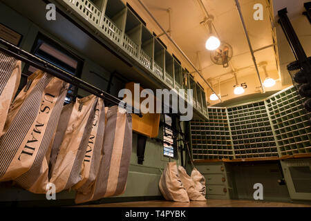 Mail Bags in Mail Train Car Stock Photo