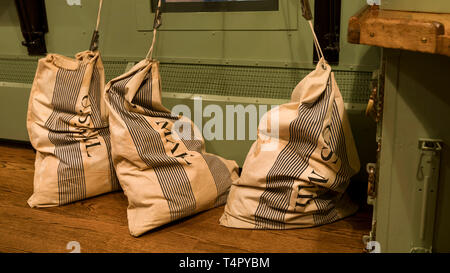 Mail Bags in Mail Train Car Stock Photo