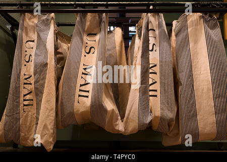 Mail Bags in Mail Train Car Stock Photo