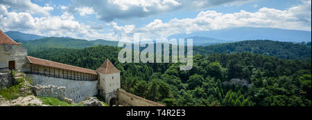 Panorama of rasnov city from the rasnov fortress Stock Photo