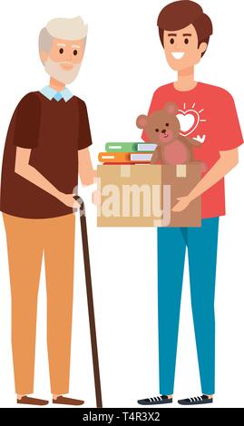 man volunteer giving a old man donations box Stock Vector Image & Art ...