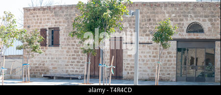 Renovated Ottoman style farm building at 6 Shalma Street, Jaffa, Tel Aviv, Israel. This area used to be a orange orchard and farm and was renovated as Stock Photo