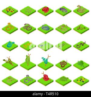 Snake icons set, isometric style Stock Vector